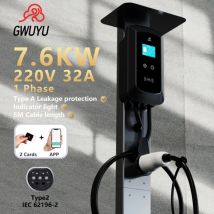 GWUYU Wallbox JZ14 EV Stazione di ricarica 2.8 "LCD Tipo 2 IEC62196-2 DLB 7.6KW 32A 22KW 3 fasi 380V Caricabatteria per auto 5m EVSE APP RFID