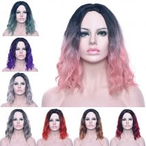 Synthetische Perücke, kurzes verworrenes lockiges Haar, rosa, grau, blond, Ombre-Haar für Frauen, Party, Cosplay, Perücken, Perücken