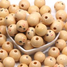 5/10/20 Stück reine natürliche Holzperlen mit lächelndem Gesicht Muster kreisförmige Perlen für DIY Schmuckherstellung Halsketten Armbänder Handwerk