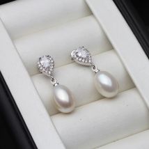 Echte Süßwasser-925-Silber-Perlenohrringe für Damen, Vintage-Brautohrringe mit natürlichen Perlen, Geschenk für Ehefrau, Mutter, Weiß, Rosa