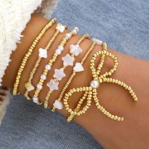 6 Teile/satz Vintage Böhmischen Perlen Armbänder für Frauen Gold Farbe Stern Herz Perle Bowknot Armbänder Set Trendy Schmuck Geschenk Neue