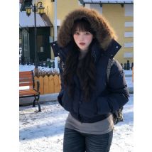 Women's Oversized Casual Big Fur Collar Thickened Coat 2025 Winter New Short Down Jacket Korean Loose Parka Coat Lady Outerwear