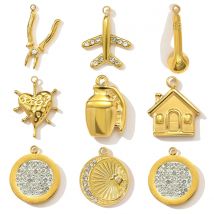 3pcs/Lot Stainless Steel Rhinestone Dial Moon Heart Pendants Pliers Earphones DIY Bracelet Charms Women House Airplane Jewelry