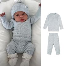 0-3T Neugeborenen Kind Baby Junge Mädchen 2 stücke Kleidung Set Stricken Pullover Top Pullover Set Hose anzug Casual Dicke Warme Winter Zwei Stück Set