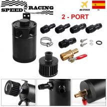Universal Racing Baffled Aluminium Oil Catch Can Tank 2-Port Reservoir mit Ablassventil Entlüftungszylinder Filter Kit Schwarz