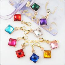 20Pcs New KC Gold Plated Mixed Acrylic Heart Teardrop Square Oval With Lobster Claw Clasps Charms V145
