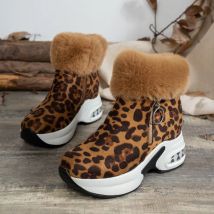 Winter neue dicke Baumwoll stiefel Damenmode Rundkopf Leoparden muster Seite Reiß verschluss Anti-Erdrutsch-Absatz Stiefel