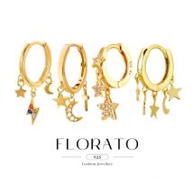 Orecchini a cerchio con pendente combinato stella luna in argento sterling 925 Orecchini in oro Vntage per le donne Gioielli di moda squisiti