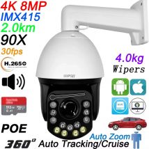 Onvif Tergicristallo Laser a colori con tracciamento automatico 8MP 4K 90X 60X Zoom ottico 360 °   Telecamera Speed Dome di sorveglianza IP POE PTZ