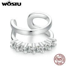 Wostu Sterling Silber keine Piercing Clips Frauen C-Form Doppels chicht verstellbare schlanke Ohr manschette Frauen exquisiten Party Schmuck