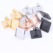 10 Stück 10 mm quadratische Cabochon-Ohrstecker-Basisrohlinge aus Edelstahl, Roségold, schwarze Ohrringe, Blenden für Schmuckherstellungszubehör