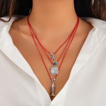 Ingemark 3 teile/satz ethnischen verstellbaren roten Seil Kette Halskette für Frauen Männer Boho Metall Seestern Fisch Anhänger y2k Hals Schmuck Geschenk