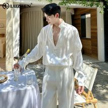 LUZHEN Original Luxus Elegante Stehkragen Langarm Shirts männer 2025, Neue Personalisierte Plissee Patchwork Design Kleidung JY3640