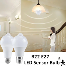 B22 E27 Bewegungsmelder-LED-Lampe, 12 W, 15 W, 18 W, 20 W, 85–265 V, automatisches Ein-/Ausschalten, staubdicht, Gartenkorridor, Innenbeleuchtung, energiesparende Glühbirnen