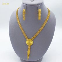 Dubai 24K vergoldetes Halsketten-Ohrring-Schmuckset für Frauen, Nigeria, indische afrikanische Braut, Hochzeit, Party, Geschenke, Schmuck