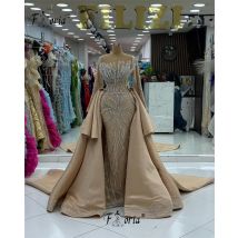 Due pezzi Champagne Dubai Donna Celebrity Party Dress Cristalli argento Sirena scintillante Abito da cerimonia nuziale Perline Abiti da gala