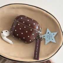 Korean Cute Brown Blue Polka Dot Earphone Case For Apple Airpods Pro 2 3 4 Cover Star Pendant Case for Airpod Pro3 Headset Funda
