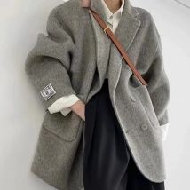 2023 frühling Herbst Neue Woll Mantel Doppelseitige Kaschmir Jacke für Frauen Lose Taste Oversize Tasche Graben Mantel