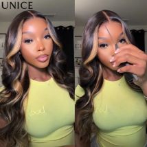 UNice Hair Blonde Highlight Brown Loose Wave Wig 7x5 Pre Cut Pre Bleached Glueless Wig Human Hair Ready To Wear 150% Density