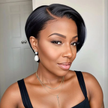 Parrucche anteriori in pizzo corto con taglio pixie Parrucche per capelli umani 13X4 in pizzo dritto per donne nere Indossano e alle parrucche Glueless 180%