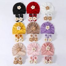 Neue 1Set Floral Baby Hüte Socken Neugeborenen Weiche Feste Prewalker Nette Gestrickte Socke Hut Mädchen Infant Nette Kappe Mützen turban Socken