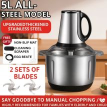 5L Stainless Steel Food Processor – Versatile Meat & Vegetable Chopper with Dual Blades