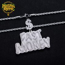 MossanRappr 5,89 cttw Moissanit Iced Out Fast Money Letter Anhänger 14K vergoldet Hip Hop Bling Halskette Schmuck Geschenke für Männer