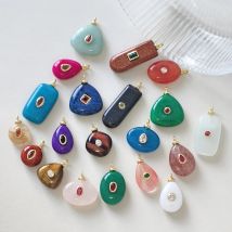 Natürlicher Edelstein Charms Anhänger 18 Karat vergoldet DIY Armband Halskette Schlüsselanhänger Schmuckherstellung Zubehör Zubehör Großhandel