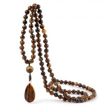 Vintage Männer 108 Mala Perlen Halsketten 6mm Natürliche Tigerauge Stein Onyx Perlen Gebet Halskette Tropfen Anhänger Frauen Yoga schmuck Geschenk