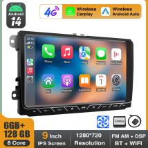 ESSGOO Autoradio 9" Android 14 6+128G 8 Core con Wireless Carplay per VW Golf 5 6 Passat Polo Touran Tiguan Jetta, Android Auto, 4G DSP, GPS Navigazione, WiFi, FM/AM/RDS