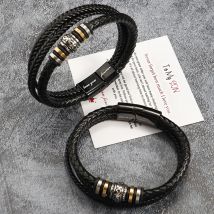 Multilayer Woven Rope Steel Buckle Bangle Leather Braided Bracelet Men Boys Vintage Jewelry Gifts To My Son To Grandson Present