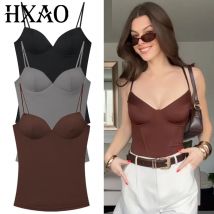 HXAO Bordowy Top na Ramiączkach Damski Letni Seksowny Gorsetowy Top i Koszulka na Ramiączkach Modny Bez Rękawów Bez Pleców Biustonosz Top Elegancki i Stylowy Gorset Camisole