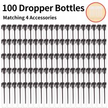 100Pcs+10 Accessories 1ml Glass Refillable Perfume Sample with 100 Dropper Bottles, 10 0.5ml Pipettes