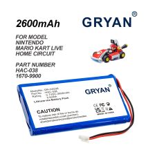 GRYAN 2600mAh 9.62Wh Game Cons Battery For Nintendo  Mario Kart Live Home Circuit HAC-038 1670-9900