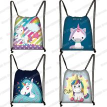 Niedliche Cartoon-Einhorn-Pony-Druck-Kordelzugtasche für Jungen und Mädchen, Aufbewahrungstaschen für Reisen, Kinder, Büchertasche, Damen-Partytasche, lässiger Rucksack