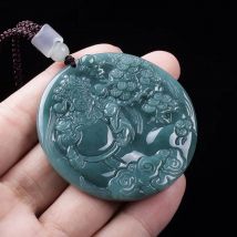 Myanmar Jadeite God of Wealth Pendant Carved Amulet Designer Natural Gemstone Real Jade Necklace Accessories Vintage Talismans