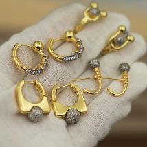 New Sight Design Crystal Beads Stud Earrings for Women Fashion Brand Jewelry Metal Geometric Earrings