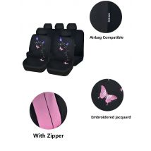 AUTOKING Pink Polyester Universal Car Seat Covers Set For Women With Embroidered Jacquard Universal Car Seat Cushion Protector