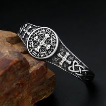 New Classic Saint Benedict CSPB Bracelet For Men Women Stainless Steel Fashion Cross Opening Bangles Biker Jewelry Dropshipping