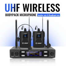 LMBGM-R22 Professionelles zweikanaliges kabelloses Ansteck-/Headset-Mikrofon (UHF-Band), ideal für Band-Bühnenauftritte