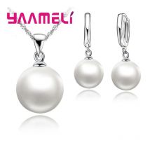 Glatte Frauen Hochzeit Schmuck Sets Sterling Silber Perle Halskette Creolen Mode Schmuck Set Zubehör