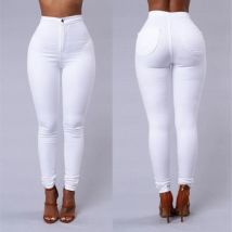 Spring Autumn New Solid Skinny Small Leg Pants Woman White High Waist Render Jeans Sexy Long Pants Femme Casual Pencil Pants