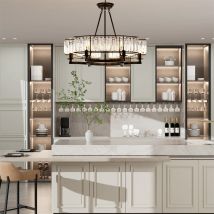 LUVODI Vintage schwarze Deckenleuchte, runde Kristall-Pendelleuchte mit 3-farbigen Lichtern, höhenverstellbar