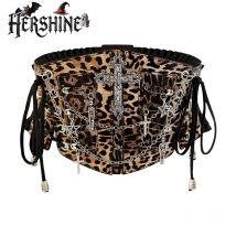 HERSHINE Women's Vintage Leopard Print Chain Cross Elastic Shaping Wide Waist Belt, Y2K Gothic Harajuku Style，spring，summer