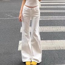 Korean Fashion Hohe Taille Weiße Jeans für Frauen Streetwear Abnehmen Micro Ausgestelltes Denim Hosen Frau Vintage Lose Hosen Weibliche