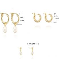 Minar High Quality 3 PCS/Set Irregular Imitation Pearl Hoop Earrings for Women Girls 14K Real Gold Plated Copper Casual Jewelry