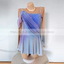 LIUHUO Frauen Aldult Girl Anpassen Kostüm Leistung Wettbewerb Trikot Eis Eiskunstlauf Kleid Lila Farbverlauf BD1719