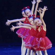 Red Dance Dress Girls Lyrical Contemporary Freestyle Modern Dance Costume Girls Children Kids Stage Wear Festival Celebration