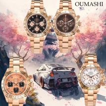 Oumashi Design 39mm Luxus Serie Uhren Roségold Edelstahl Gehäuse Saphir wasserdicht vk63 Quarzuhren