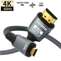 4K@60Hz Micro/Mini HDMI zu HDMI Kabel Geflochtene HDMI-kompatibel Stecker auf Stecker Bidirektionale 2,0 Kabel 18 Gbit/s für Kamera Monitor